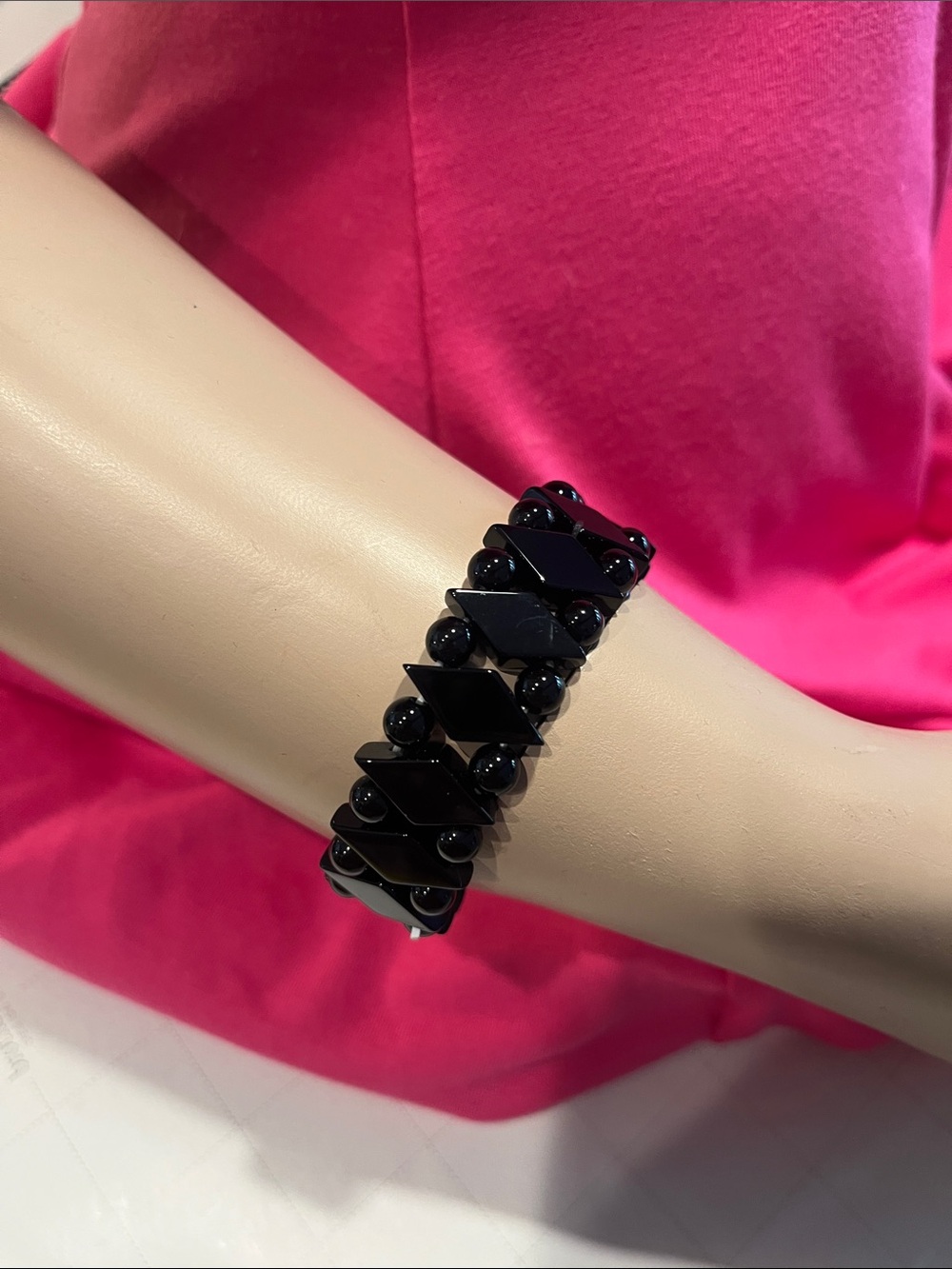 Black Onyx like Stretch Bangle Beaded Bracelet - Women Accessories